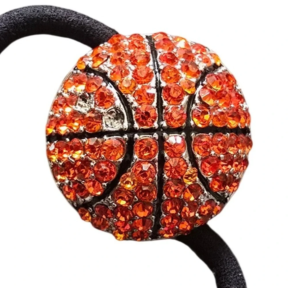 2 New Sports Rhinestone Hair‎ Ties Baseball & Basketball Bling Ponytail Holder
